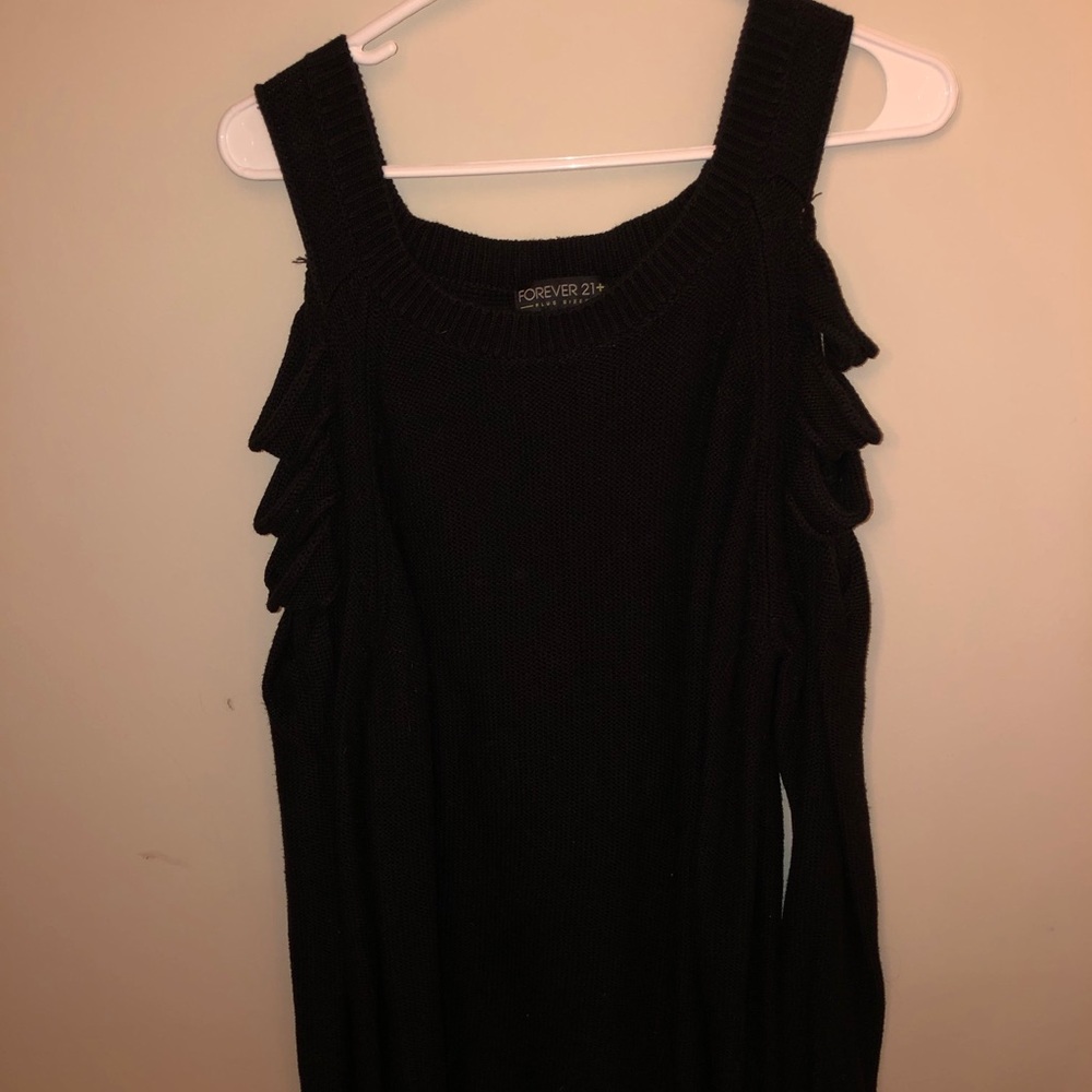Black cold shoulder slit sweater